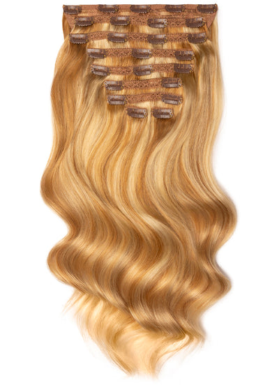 16 inch Full Volume Clip in Hair Extensions Light Brown with Light Blonde Highlights