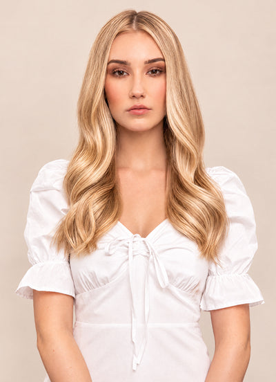 16 inch Full Volume Clip in Hair Extensions Light Brown with Light Blonde Highlights