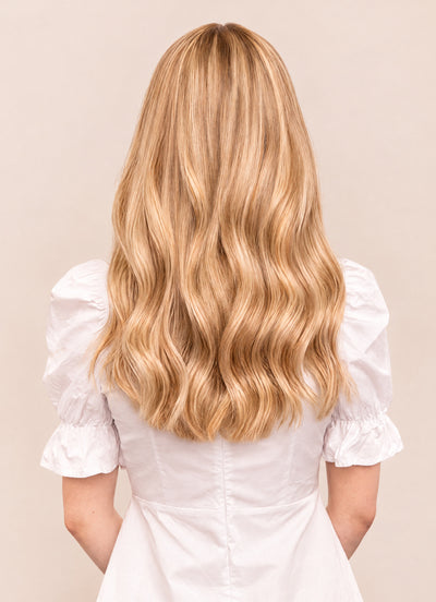 16 inch Full Volume Clip in Hair Extensions Light Brown with Light Blonde Highlights