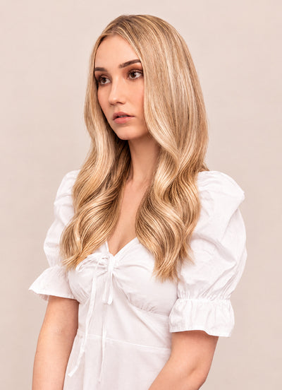 16 inch Full Volume Clip in Hair Extensions Light Brown with Light Blonde Highlights
