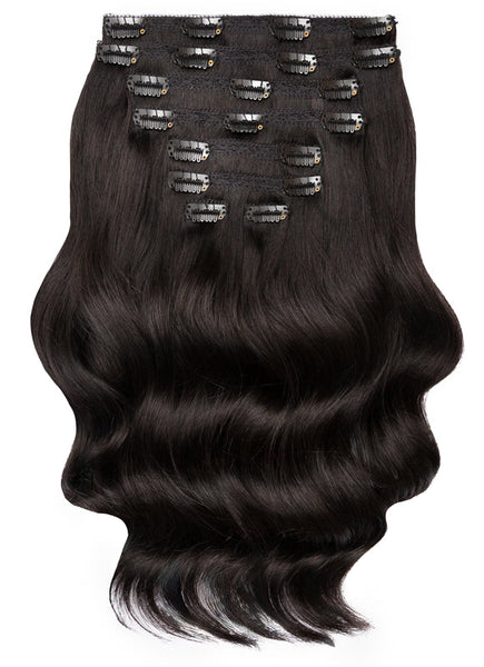 16 Inch Deluxe Clip in Hair Extensions #1B Natural Black