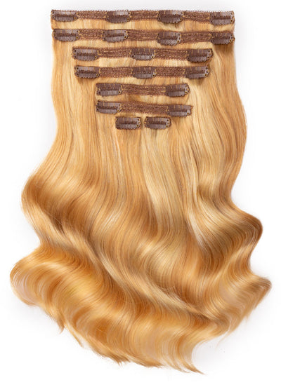 16 inch Deluxe Clip in Hair Extensions Light Blonde with Strawberry Blonde Highlights