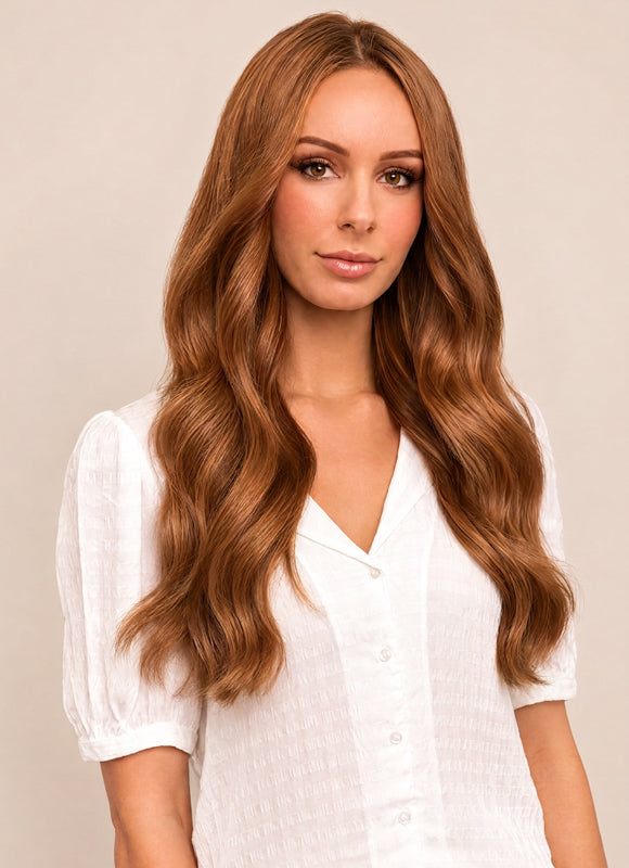 16 inch Full Volume Clip in Hair Extensions #6 Light Chestnut Brown