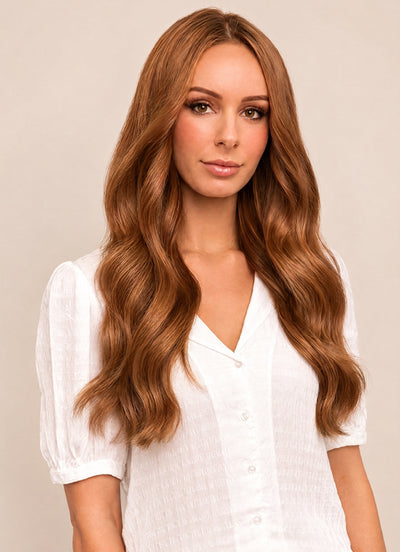 16 inch Full Volume Clip in Hair Extensions #6 Light Chestnut Brown