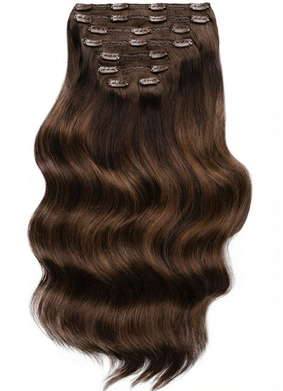 16 inch Full Volume Clip in Hair Extensions Mocha & Medium Brown Balayage