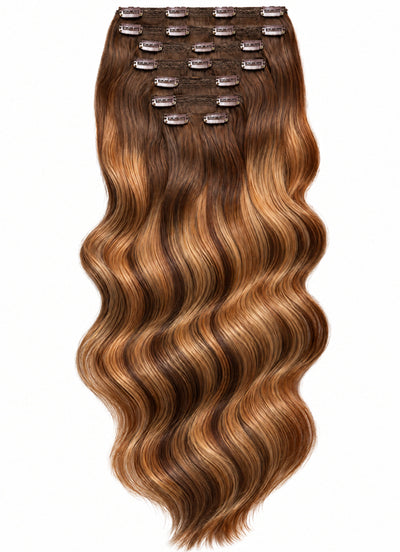 16 inch Full Volume Clip in Hair Extensions Dark & Chestnut Brown Balayage
