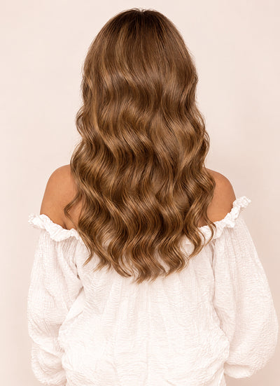 16 inch Full Volume Clip in Hair Extensions Dark & Chestnut Brown Balayage