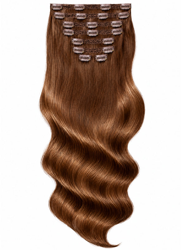 16 inch Full Volume Clip in Hair Extensions Dark to Medium Brown Ombre