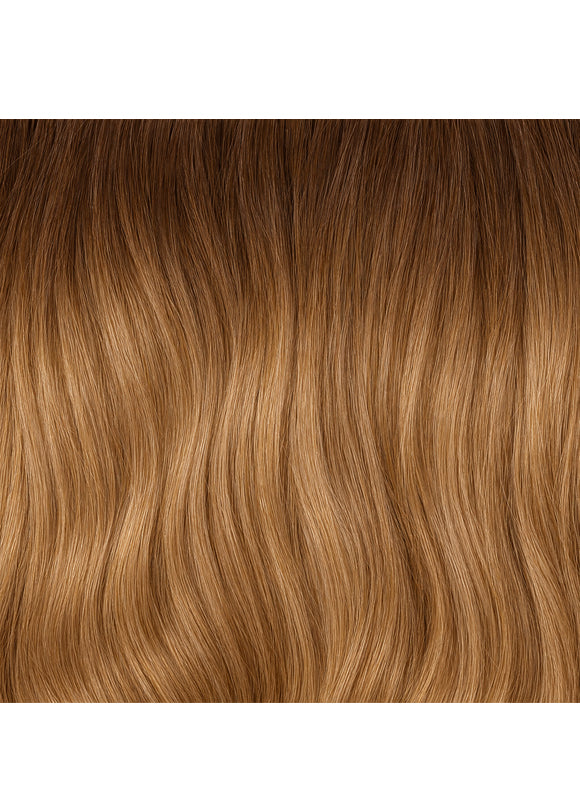 16 inch Full Volume Clip in Hair Extensions Medium Brown to Golden Blonde Ombre