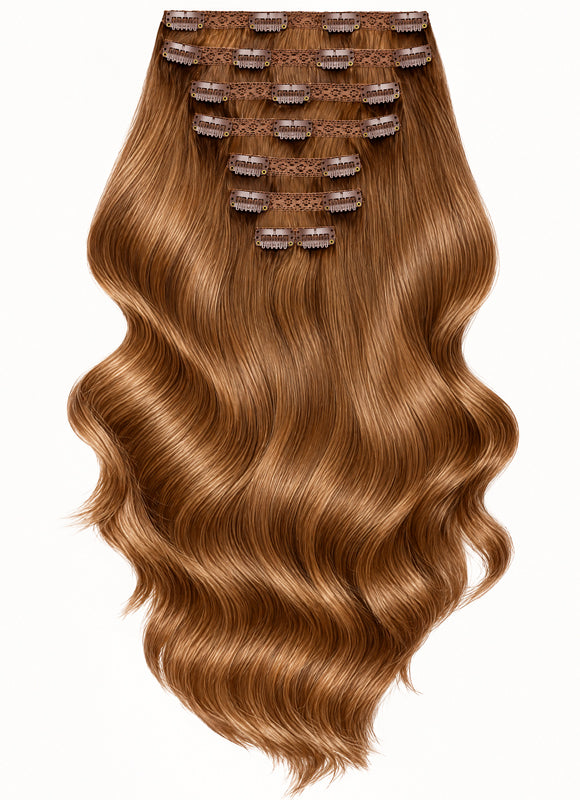 20 inch Full Volume Clip in Hair Extensions Medium to Chestnut Brown Ombre