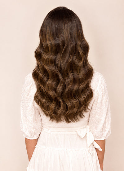 16 inch Full Volume Clip in Hair Extensions Mocha & Medium Brown Balayage