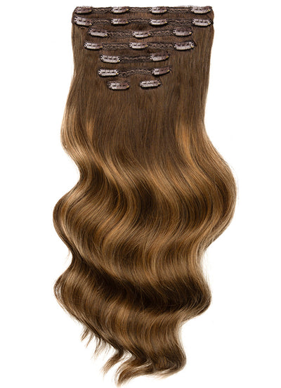 16 inch Full Volume Clip in Hair Extensions Dark & Chestnut Brown Balayage
