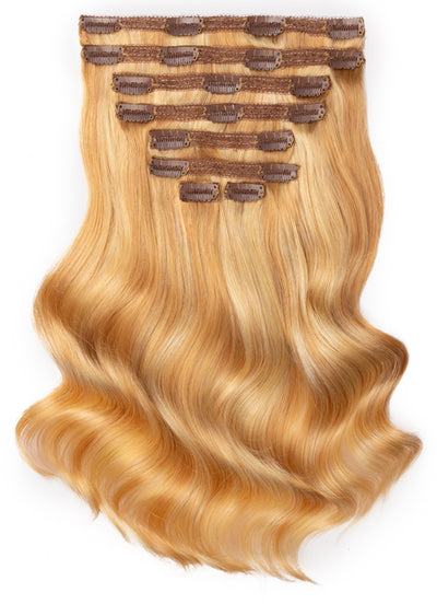 16 inch Ultimate Volume Clip in Hair Extensions Light Blonde with Strawberry Blonde Highlights