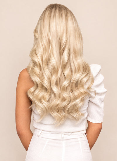 20 inch Full Volume Clip in Hair Extensions Platinum Blonde
