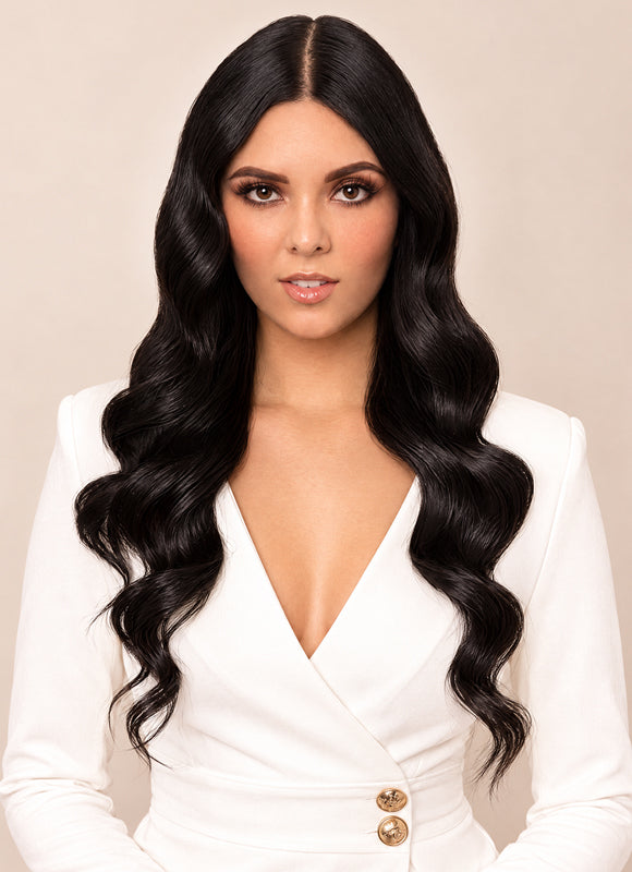 20 inch Full Volume Clip in Hair Extensions #1B Natural Black