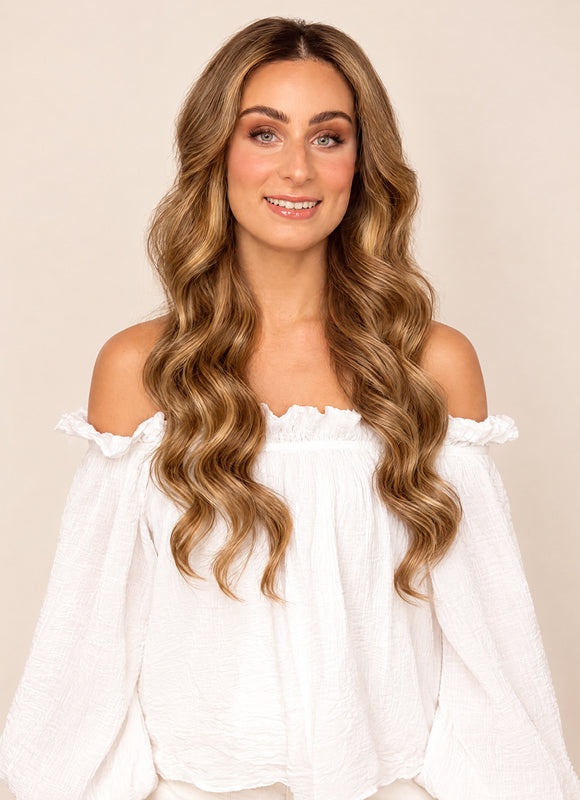 20 inch Full Volume Clip in Hair Extensions Dark & Chestnut Brown Balayage