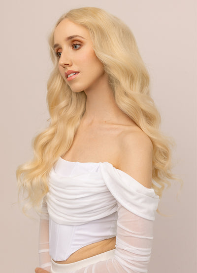 20 inch Deluxe Clip in Hair Extensions #613 Bleached Blonde