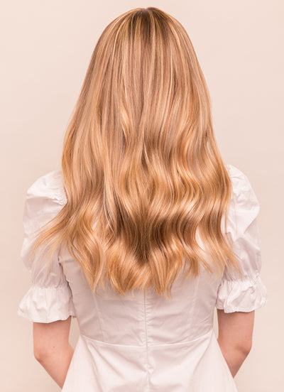 20 inch Full Volume Clip in Hair Extensions Light Brown with Light Blonde Highlights