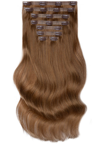 18 inch Seamless Clip in Hair Extensions #8 Chestnut Brown
