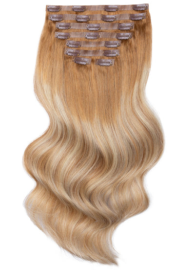 20 inch Seamless Clip in Hair Extensions Light Brown with Light Blonde Highlights