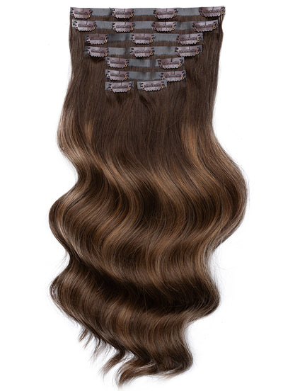 20 inch Seamless Clip in Hair Extensions Dark & Light Brown Balayage