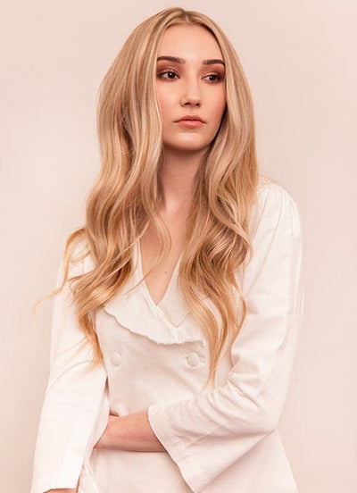 20 inch Seamless Clip in Hair Extensions Light Brown with Light Blonde Highlights