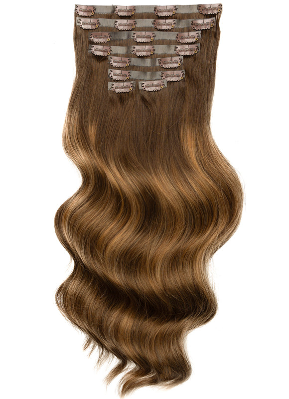 20 inch Seamless Clip in Hair Extensions Dark & Chestnut Brown Balayage