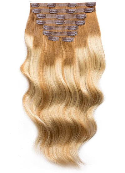20 inch Seamless Clip in Hair Extensions Ash Brown & Light Blonde Balayage