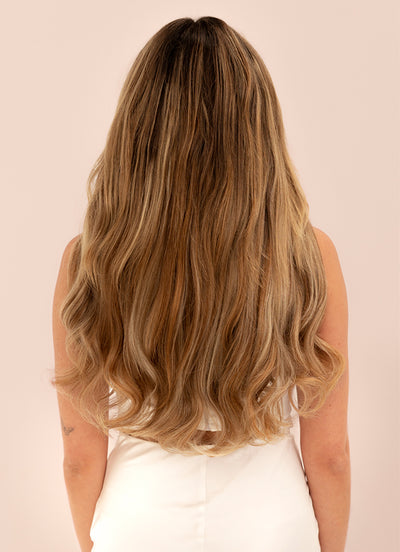 22 inch Halo Hair Extensions in Brown & Blonde (Bronde) Balayage #F4A-4A8A613