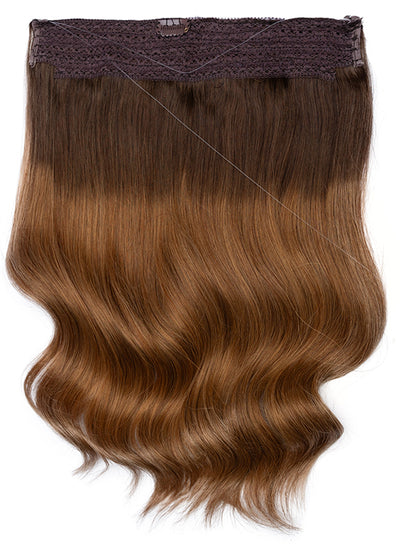 22 inch Halo Hair Extensions in Dark to Light Brown Ombre