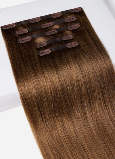 20 inch Seamless Clip in Hair Extensions #6 Light Chestnut Brown