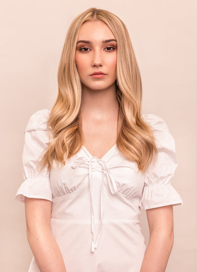 16 inch Halo Hair Extensions Light Brown with Light Blonde Highlights