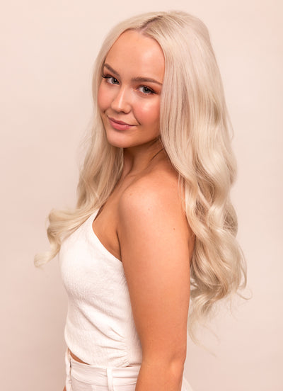 16 inch Halo Hair Extensions in #60W Platinum Blonde