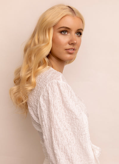 16 inch Ultimate Volume Clip in Hair Extensions Light Blonde with Strawberry Blonde Highlights