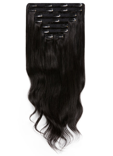 30 inch clip in hair extensions #1B natural black 6