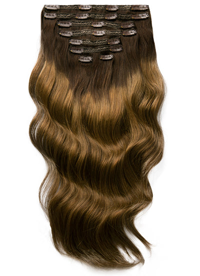 20 inch Ultimate Volume Clip in Hair Extensions  Mocha & Medium Brown Balayage
