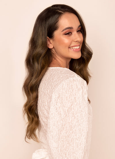 20 inch Ultimate Volume Clip in Hair Extensions  Mocha & Medium Brown Balayage