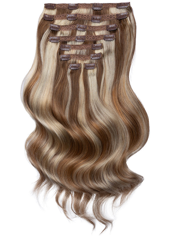 20 inch Full Volume Clip in Hair Extensions Brown & Blonde (Bronde) Balayage