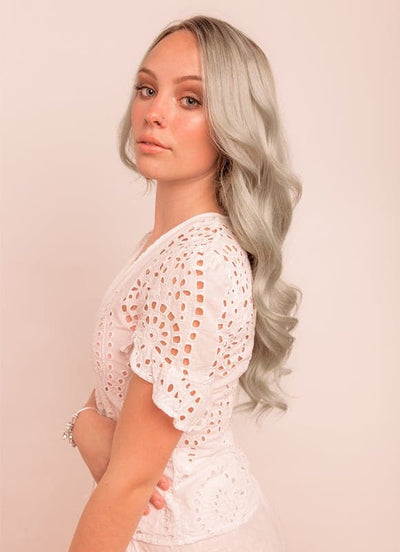 20 inch Remy Tape Hair Extensions Silver