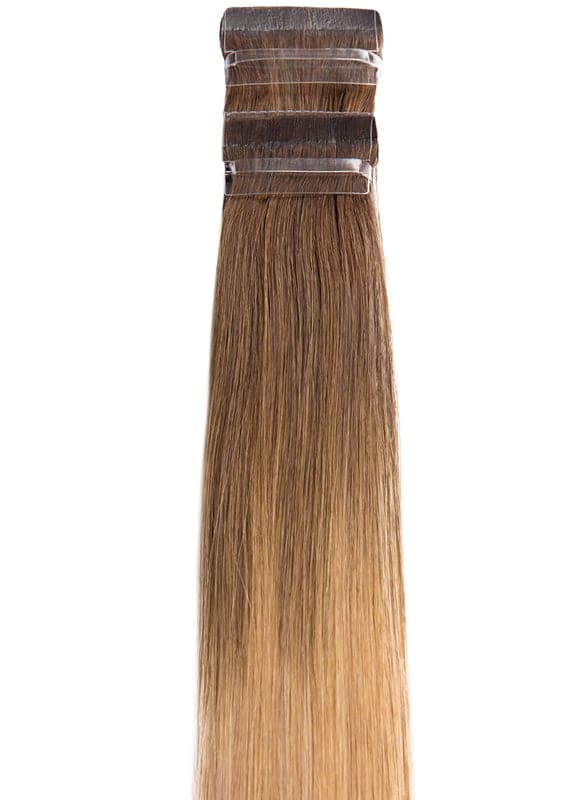 20 inch Remy Tape Hair Extensions Chocolate Brown to Honey Blonde & Ash Blonde Ombre