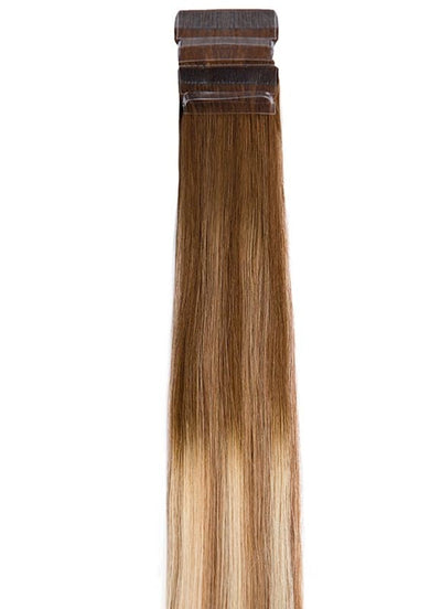 20 inch Remy Tape Hair Extensions Medium Ash Brown to Light & Dark Ash Blonde Highlights Balayage
